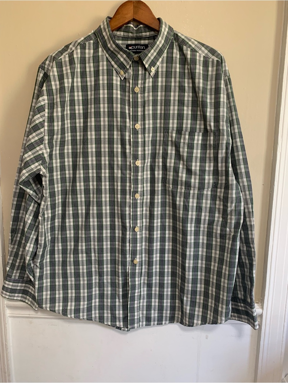 Puritan Green and White Plaid Button-Down Shirt